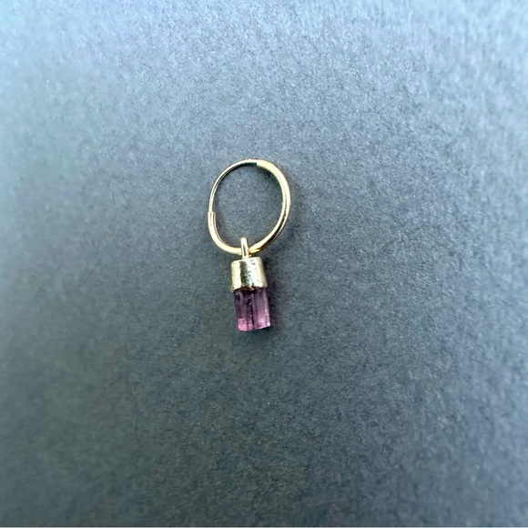 Catbird Jewelry - ♥️SOLD 14k solid gold rustic pink tourmaline raw terminated cap hoop earring c
